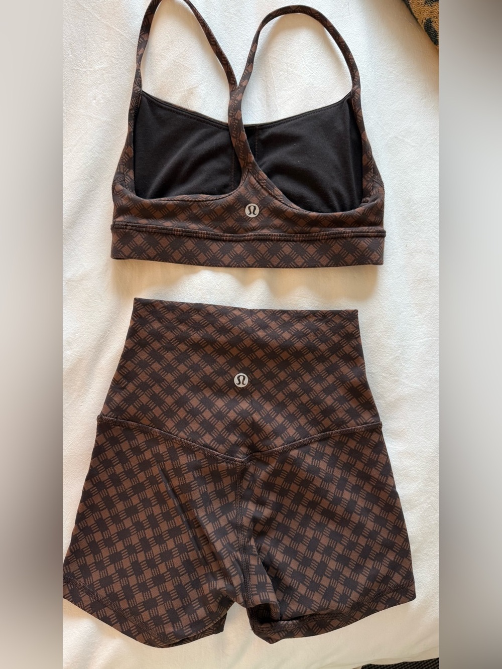 lululemon athletica Brown Geometric Bralette & High-Waist Shorts Set - Picture 2 of 4